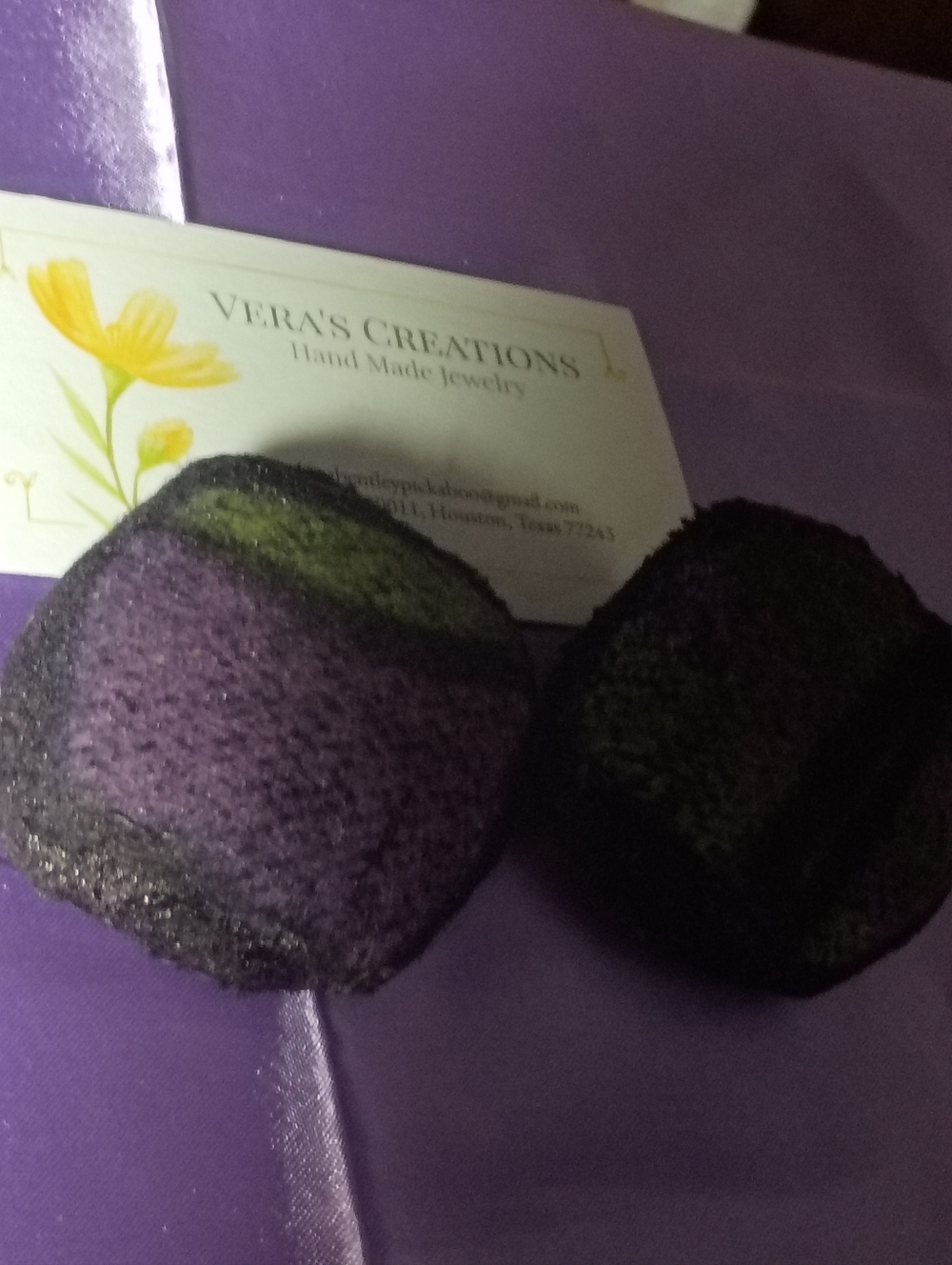 Handmade Felted Wool Hair Scrunchies - Purple & Green